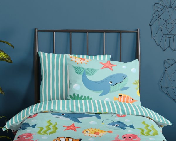 Good Morning Kinderdekbedovertrek "zeedieren" - Aqua - (140x200/220 cm) - Katoen - Afbeelding 3