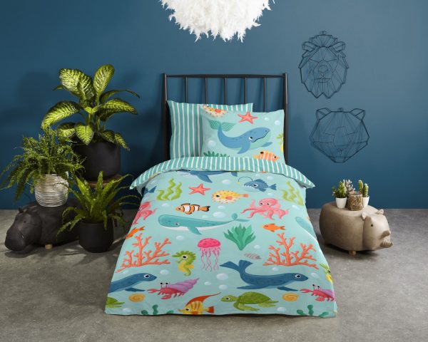 Good Morning Dekbedovertrek "zeedieren" - Aqua - (140x200 cm) - Katoen - Afbeelding 2