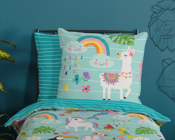Good Morning Kinderdekbedovertrek "dieren en regenbogen" - Aqua - (135x200 cm) - Katoen - Afbeelding 3