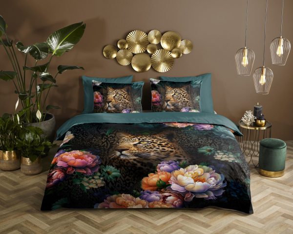 Descanso Dekbedovertrek "bloemen met een luipaard" - Multi - (200x200/220 cm) - Katoen Satijn - Afbeelding 2
