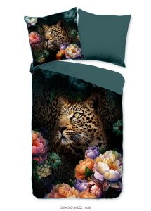 Descanso Dekbedovertrek "bloemen met een luipaard" - Multi - (200x200 cm) - Katoen Satijn