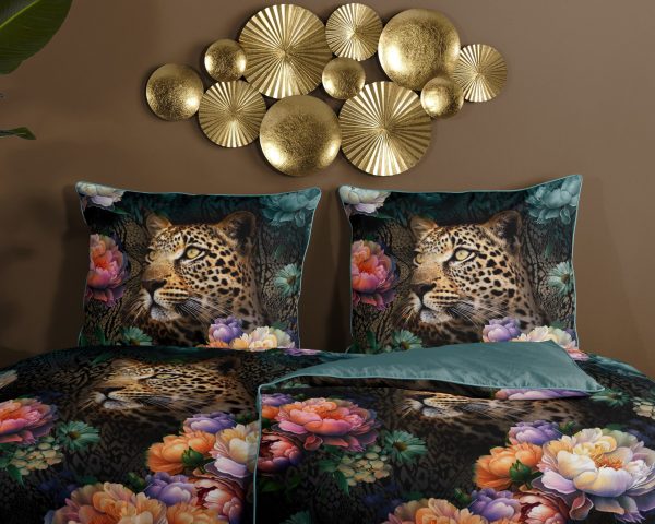 Descanso Dekbedovertrek "bloemen met een luipaard" - Multi - (200x200 cm) - Katoen Satijn - Afbeelding 3
