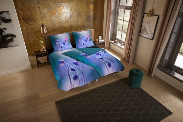 Pure Dekbedovertrek "bloemen en een vlinder" - Multi - (135x200 cm) - Microfiber - Afbeelding 2