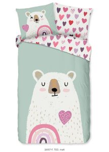 Good Morning Kinderdekbedovertrek "beer met hart en regenboog" - Multi - (140x200/220 cm) - Katoen Flanel