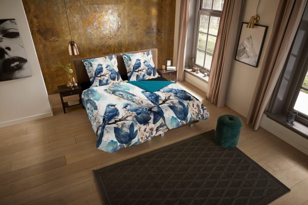 Pure Dekbedovertrek "blauwe vogels" - Blauw - (135x200 cm) - Microfiber - Afbeelding 2