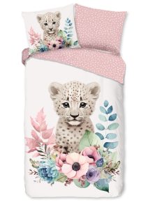 Good Morning Kinderdekbedovertrek "bloemen met een luipaard" - Multi - (140x200/220 cm) - Katoen