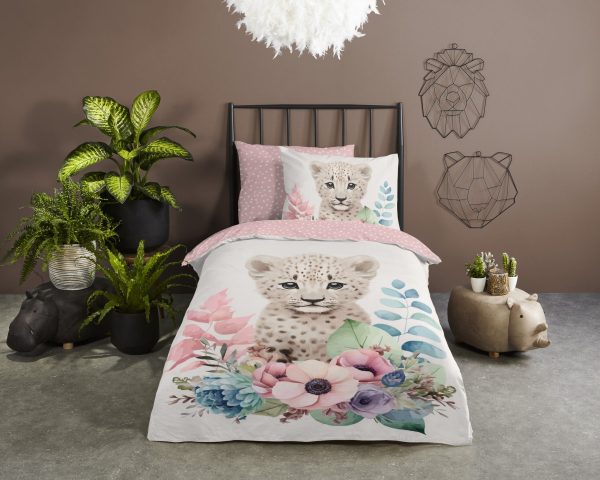 Good Morning Kinderdekbedovertrek "bloemen met een luipaard" - Multi - (140x200/220 cm) - Katoen - Afbeelding 2