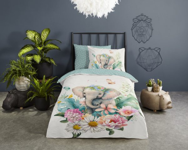 Good Morning Kinderdekbedovertrek "bloemen met een olifant" - Multi - (140x200/220 cm) - Katoen - Afbeelding 2