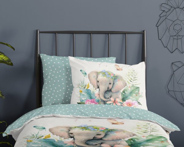 Good Morning Kinderdekbedovertrek "bloemen met een olifant" - Multi - (140x200/220 cm) - Katoen - Afbeelding 3