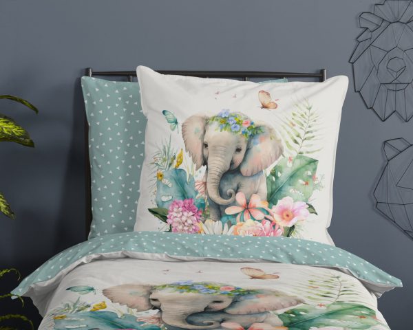 Good Morning Kinderdekbedovertrek "bloemen met een olifant" - Multi - (135x200 cm) - Katoen - Afbeelding 3