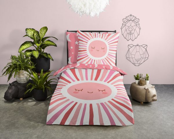 Good Morning Kinderdekbedovertrek "zon, maan en sterren" - Roze - (135x200 cm) - Katoen - Afbeelding 2