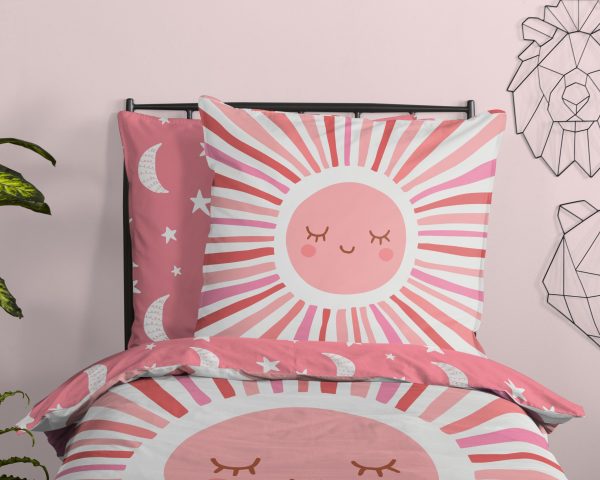 Good Morning Kinderdekbedovertrek "zon, maan en sterren" - Roze - (135x200 cm) - Katoen - Afbeelding 3