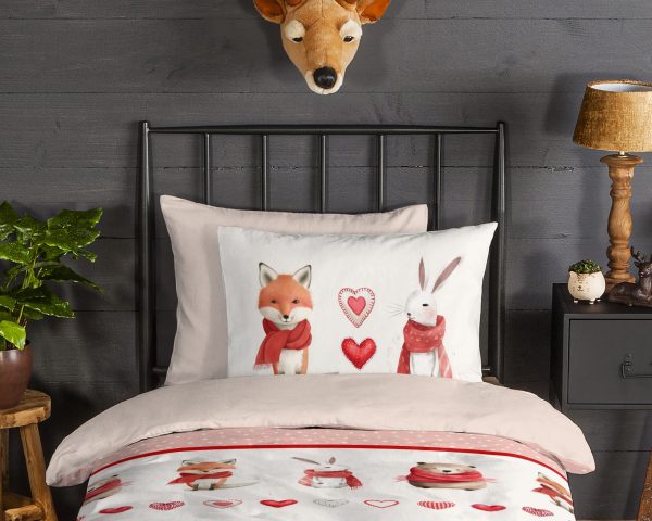 Good Morning Kinderdekbedovertrek "dieren met sjaal" - Rood - (140x200/220 cm) - Katoen Flanel - Afbeelding 3