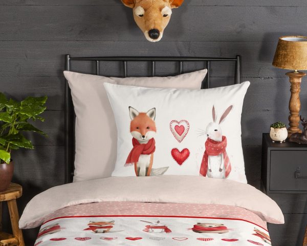 Good Morning Kinderdekbedovertrek "dieren met sjaal" - Rood - (135x200 cm) - Katoen Flanel - Afbeelding 3