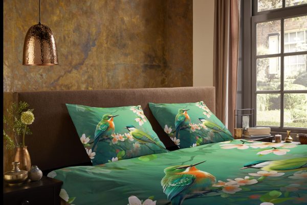 Pure Dekbedovertrek "bloemen en vogels" - Groen - (135x200 cm) - Microfiber - Afbeelding 3