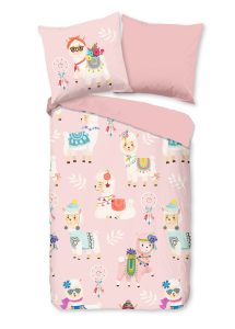 Good Morning Kinderdekbedovertrek "lama's" - Roze - (135x200 cm) - Katoen Flanel