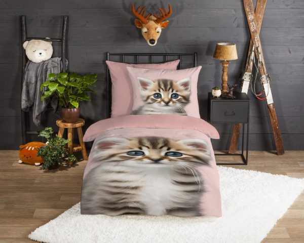 Good Morning Kinderdekbedovertrek "kat" - Roze - (135x200 cm) - Katoen Flanel - Afbeelding 2