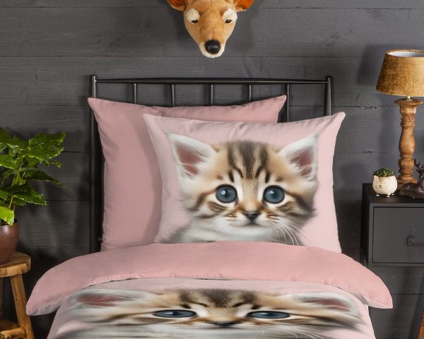 Good Morning Kinderdekbedovertrek "kat" - Roze - (135x200 cm) - Katoen Flanel - Afbeelding 3