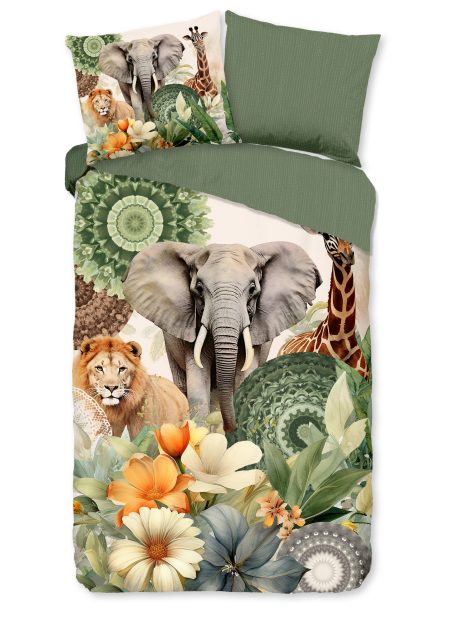 HIP Dekbedovertrek "mandalas, bloemen & safari dieren" - Groen - (140x200/220 cm) - Katoen Satijn