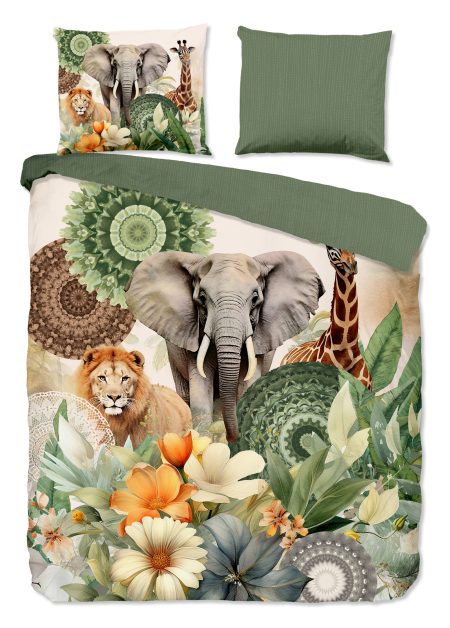 HIP Dekbedovertrek "mandalas, bloemen & safari dieren" - Groen - (200x200/220 cm) - Katoen Satijn