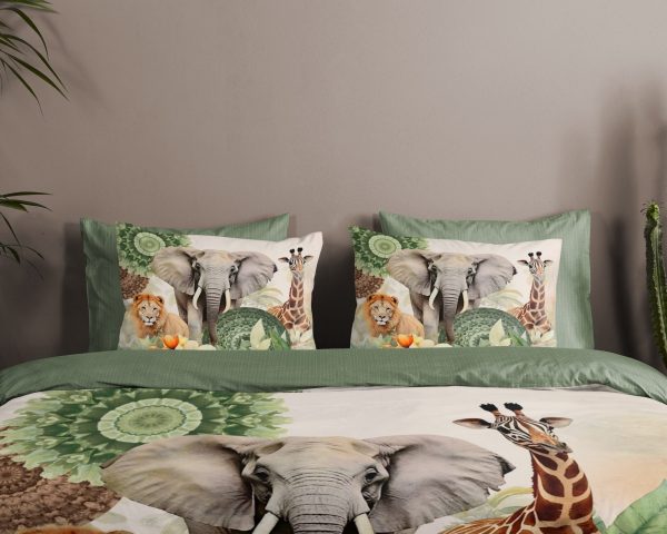 HIP Dekbedovertrek "mandalas, bloemen & safari dieren" - Groen - (240x200/220 cm) - Katoen Satijn - Afbeelding 3