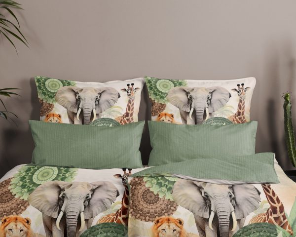 HIP Dekbedovertrek "mandalas, bloemen & safari dieren" - Groen - (135x200 cm) - Katoen Satijn - Afbeelding 3