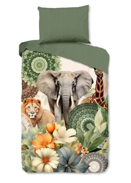 HIP Dekbedovertrek "mandalas, bloemen & safari dieren" - Groen - (140x200 cm) - Katoen Satijn