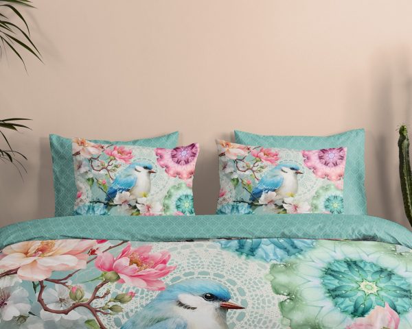 HIP Dekbedovertrek "mandalas, bloemen & vogel" - Mint - (140x200/220 cm) - Katoen Satijn - Afbeelding 3