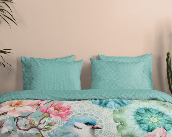 HIP Dekbedovertrek "mandalas, bloemen & vogel" - Mint - (140x200 cm) - Katoen Satijn - Afbeelding 3