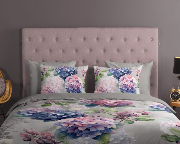 Good Morning Dekbedovertrek "hortensia bloemen" - Grijs - (200x200/220 cm) - Katoen - Afbeelding 3