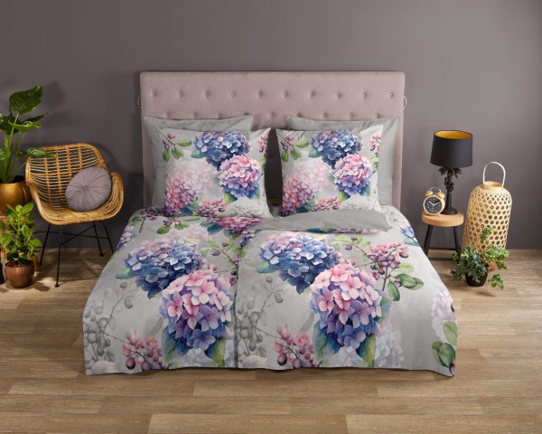 Good Morning Dekbedovertrek "hortensia bloemen" - Grijs - (200x200 cm) - Katoen - Afbeelding 2