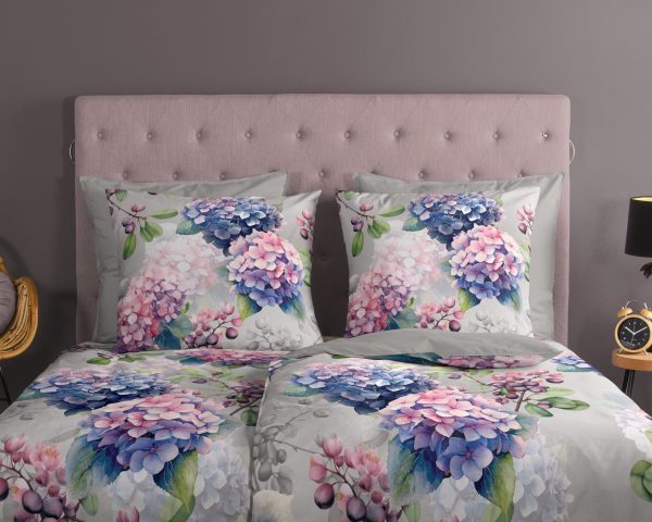 Good Morning Dekbedovertrek "hortensia bloemen" - Grijs - (200x200 cm) - Katoen - Afbeelding 3