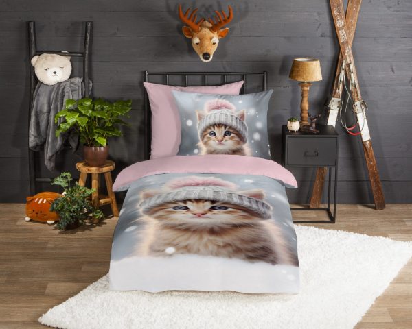 Good Morning Kinderdekbedovertrek "kat/ poes" - Multi - (135x200 cm) - Katoen Flanel - Afbeelding 2