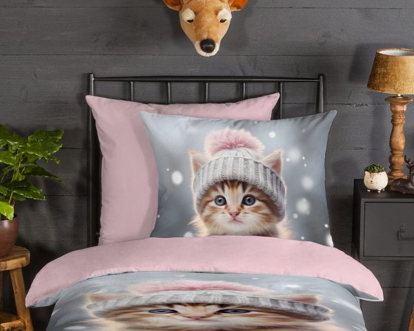 Good Morning Kinderdekbedovertrek "kat/ poes" - Multi - (135x200 cm) - Katoen Flanel - Afbeelding 3
