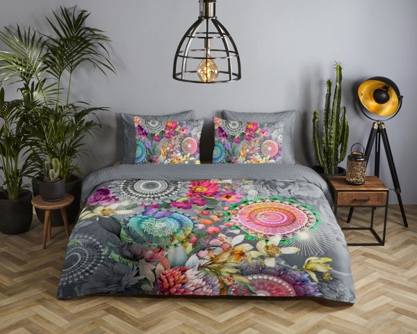 HIP Dekbedovertrek "mandalas en bloemen" - Grijs - (140x200/220 cm) - Katoen Satijn - Afbeelding 2