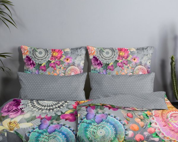 HIP Dekbedovertrek "mandalas en bloemen" - Grijs - (200x200 cm) - Katoen Satijn - Afbeelding 3