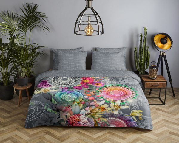 HIP Dekbedovertrek "mandalas en bloemen" - Grijs - (140x200 cm) - Katoen Satijn - Afbeelding 2
