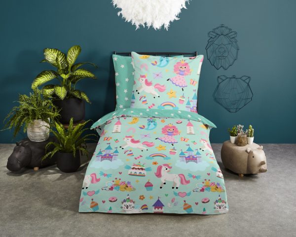 Good Morning Kinderdekbedovertrek "eenhoorn, prinses, regenboog" - Mint - (135x200 cm) - Katoen - Afbeelding 2