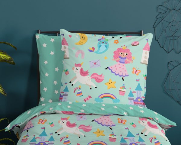 Good Morning Kinderdekbedovertrek "eenhoorn, prinses, regenboog" - Mint - (135x200 cm) - Katoen - Afbeelding 3
