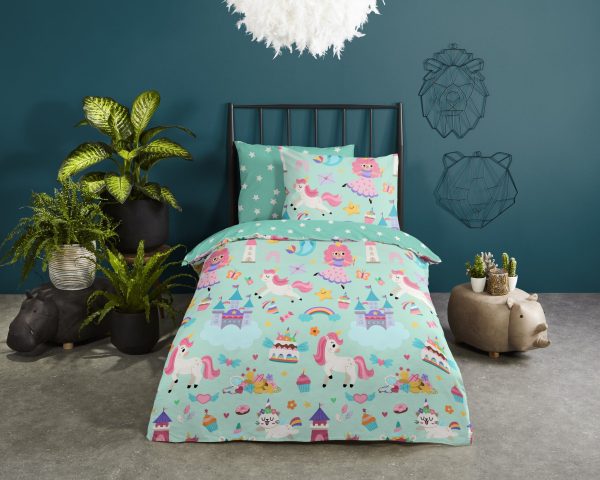 Good Morning Kinderdekbedovertrek "eenhoorn, prinses, regenboog" - Mint - (140x200 cm) - Katoen - Afbeelding 2
