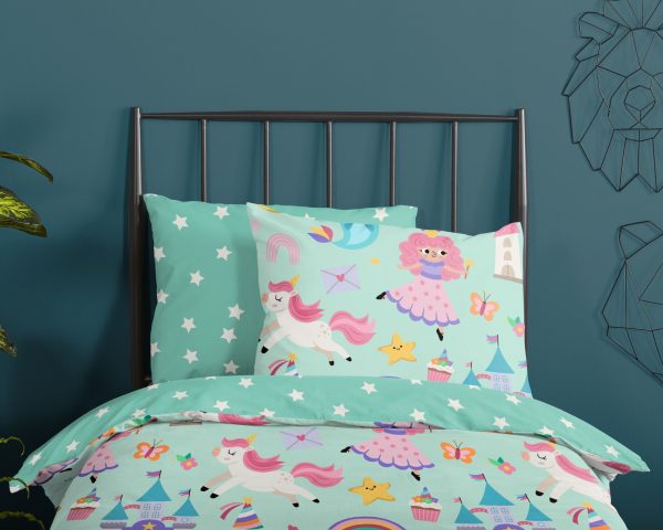 Good Morning Kinderdekbedovertrek "eenhoorn, prinses, regenboog" - Mint - (140x200 cm) - Katoen - Afbeelding 3