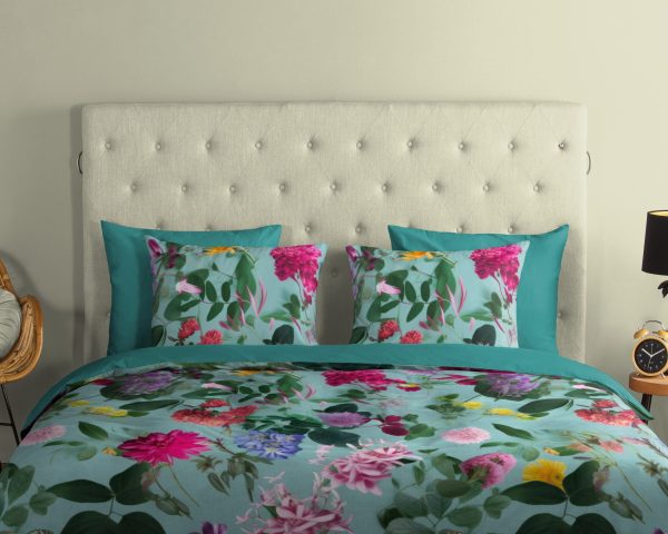 Good Morning Dekbedovertrek "bloemen" - Aqua - (200x200/220 cm) - Katoen - Afbeelding 3