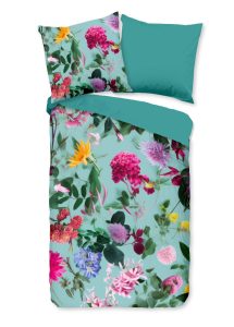Good Morning Dekbedovertrek "bloemen" - Aqua - (200x200 cm) - Katoen