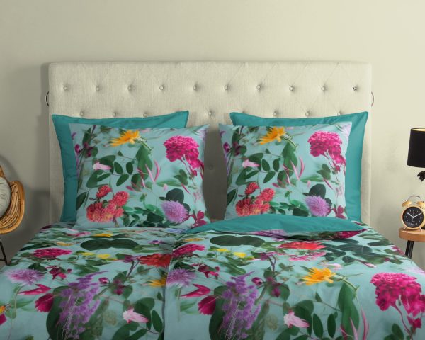 Good Morning Dekbedovertrek "bloemen" - Aqua - (200x200 cm) - Katoen - Afbeelding 3