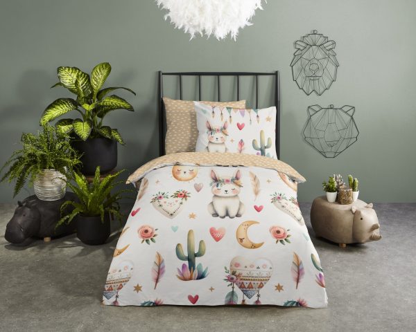 Good Morning Kinderdekbedovertrek "woestijnvosjes met cactussen tipi tenten en boho elementen" - Multi - (140x200/220 cm) - Katoen - Afbeelding 2