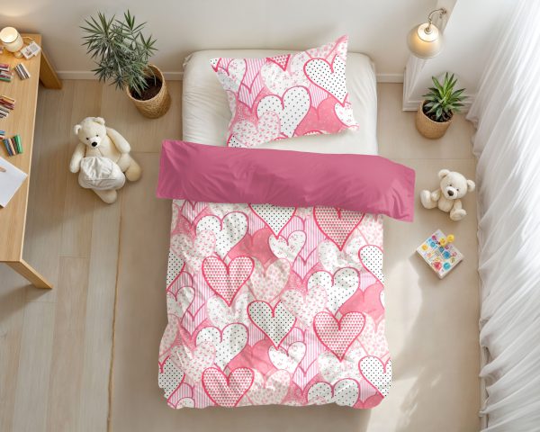 Little Monster Hearts love Roze 140 x 200/220 cm - Afbeelding 3