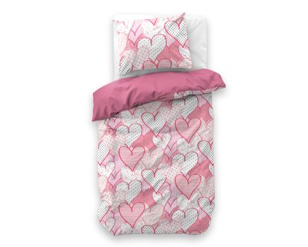 Little Monster Hearts love Roze 140 x 200/220 cm