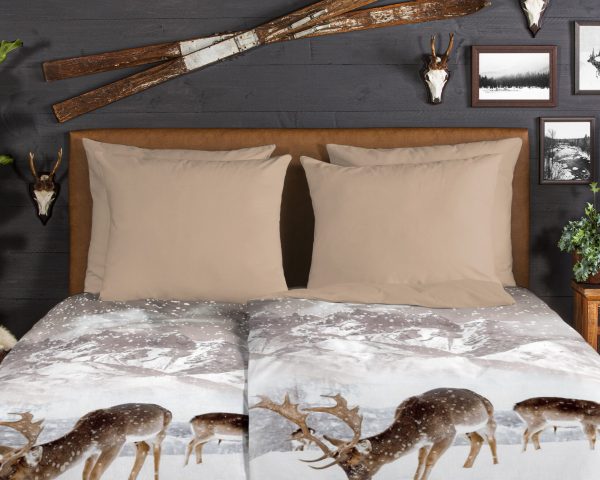 Good Morning Dekbedovertrek "herten in winterlandschap" - Zand - (140x200 cm) - Katoen Flanel - Afbeelding 3