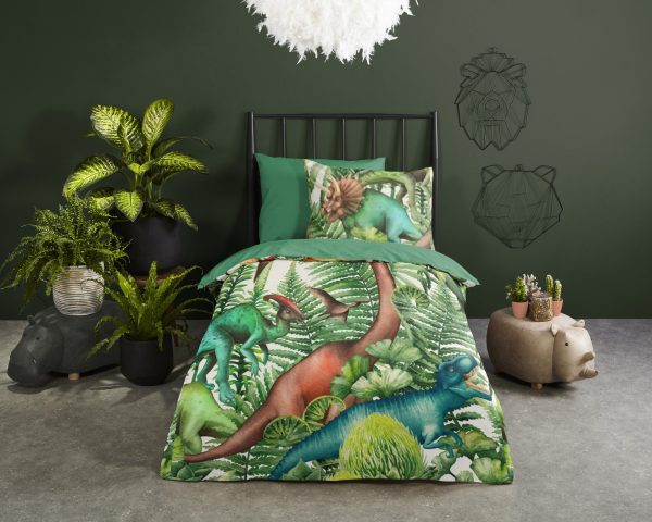 Good Morning Kinderdekbedovertrek "dinosaurussen" - Groen - (140x200/220 cm) - Katoen - Afbeelding 2
