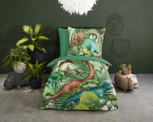 Good Morning Kinderdekbedovertrek "dinosaurussen" - Groen - (135x200 cm) - Katoen - Afbeelding 2